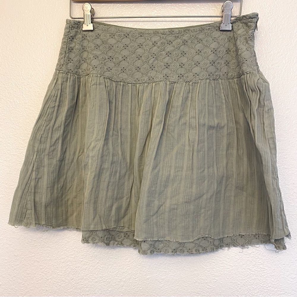 Fossil sage olive green lace eyelet bohemian cotton skirt- 6 Large
